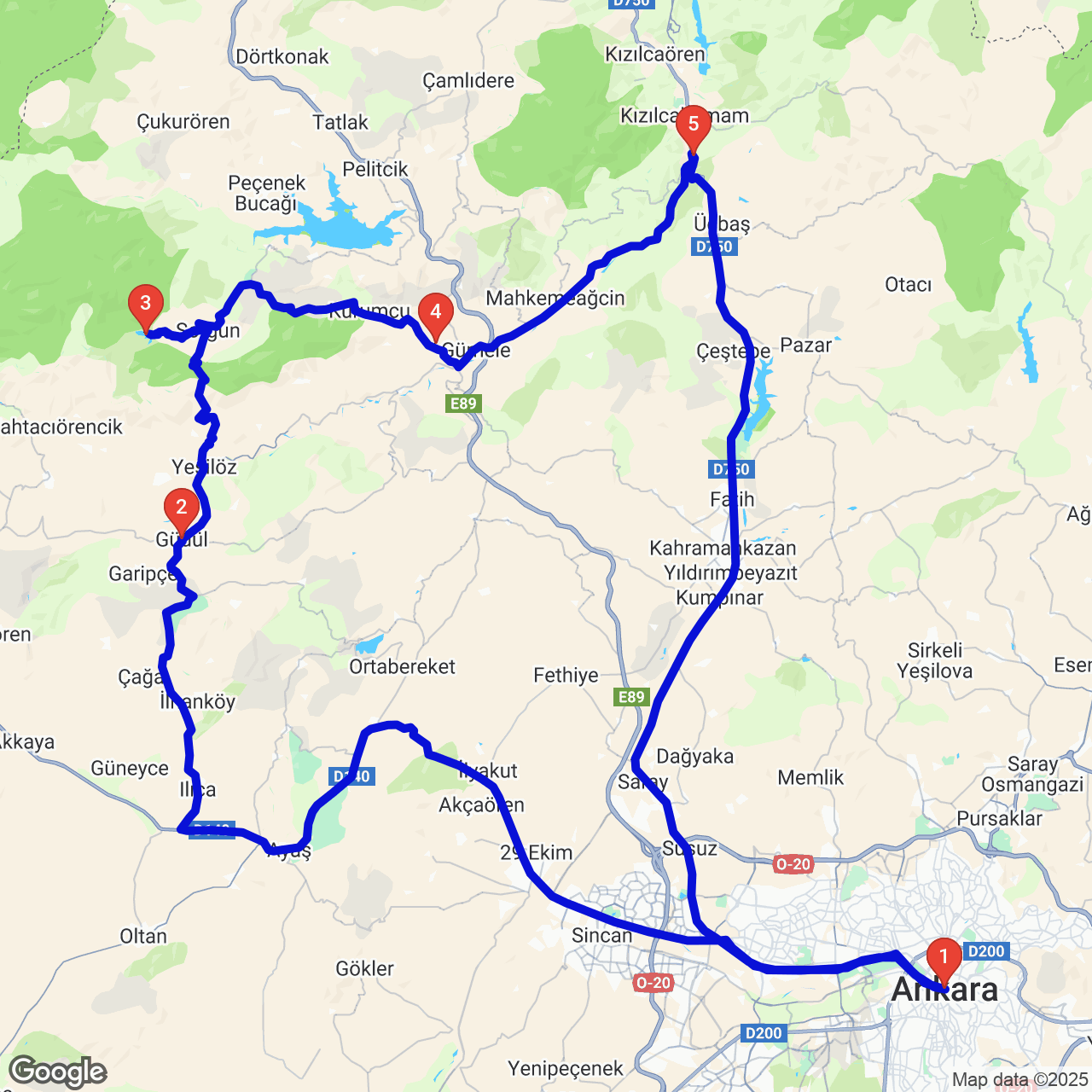 Ayaş — Güdül — Yeşilöz Şelale — Sorgun Göleti — Kızılcahamam — Kazan rotası