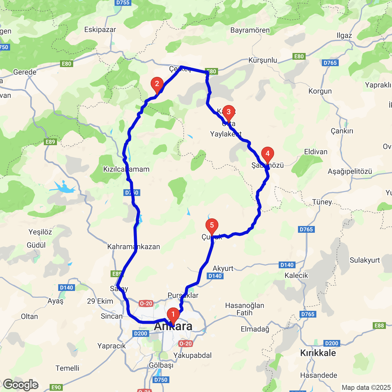 Kızılcahamam — Çerkes — Şabanözü — Çubuk rotası