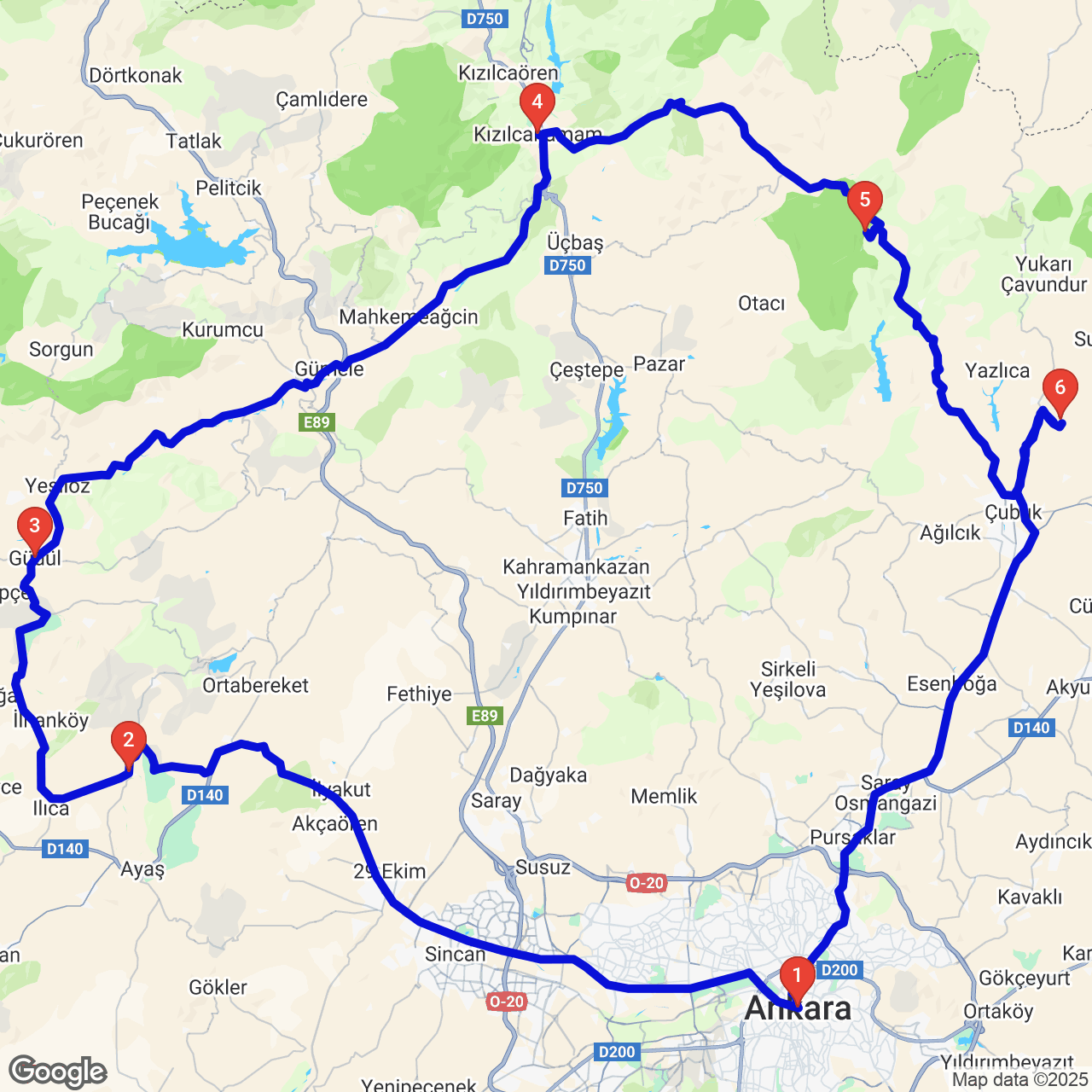 Ayaş — Güdül — Yeşilöz Şelale — (Kirmir Çayı Güzergahı) — Kızılcahamam — Çubuk Karagöl rotası