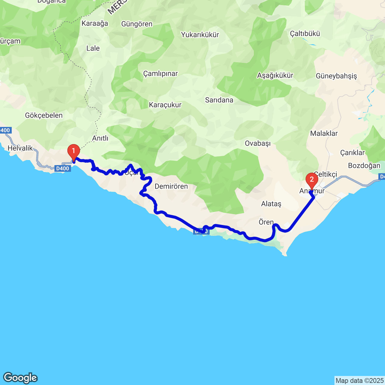 Yakacık — Anamur rotası