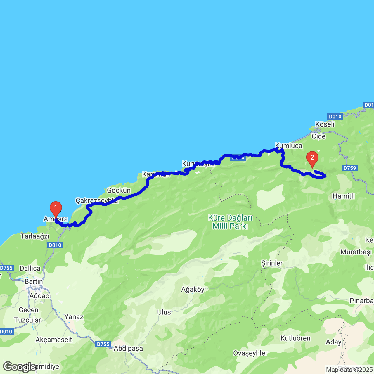 Amasra — Bartın — Cide rotası