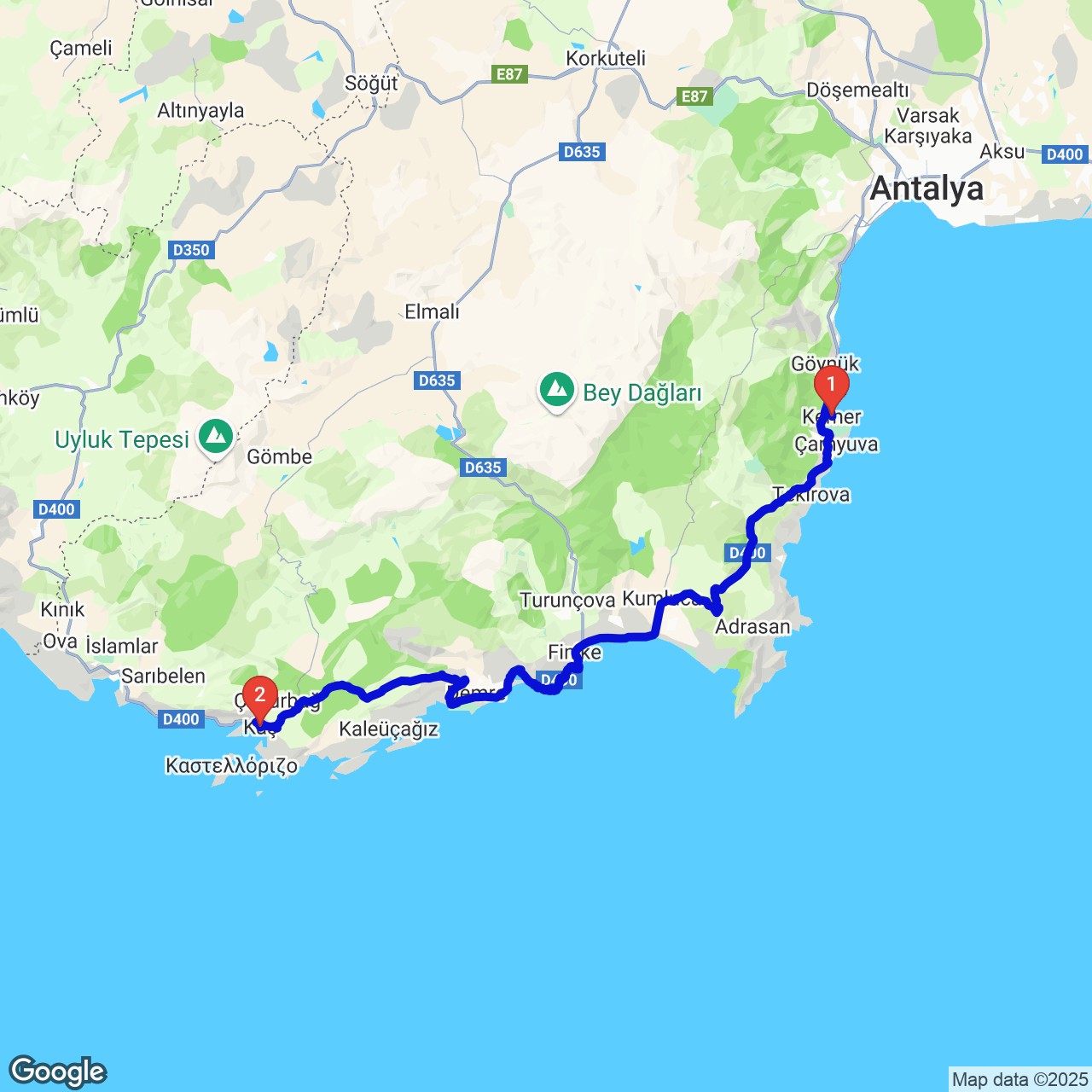 Antalya Kemer — Kaş Andifli rotası