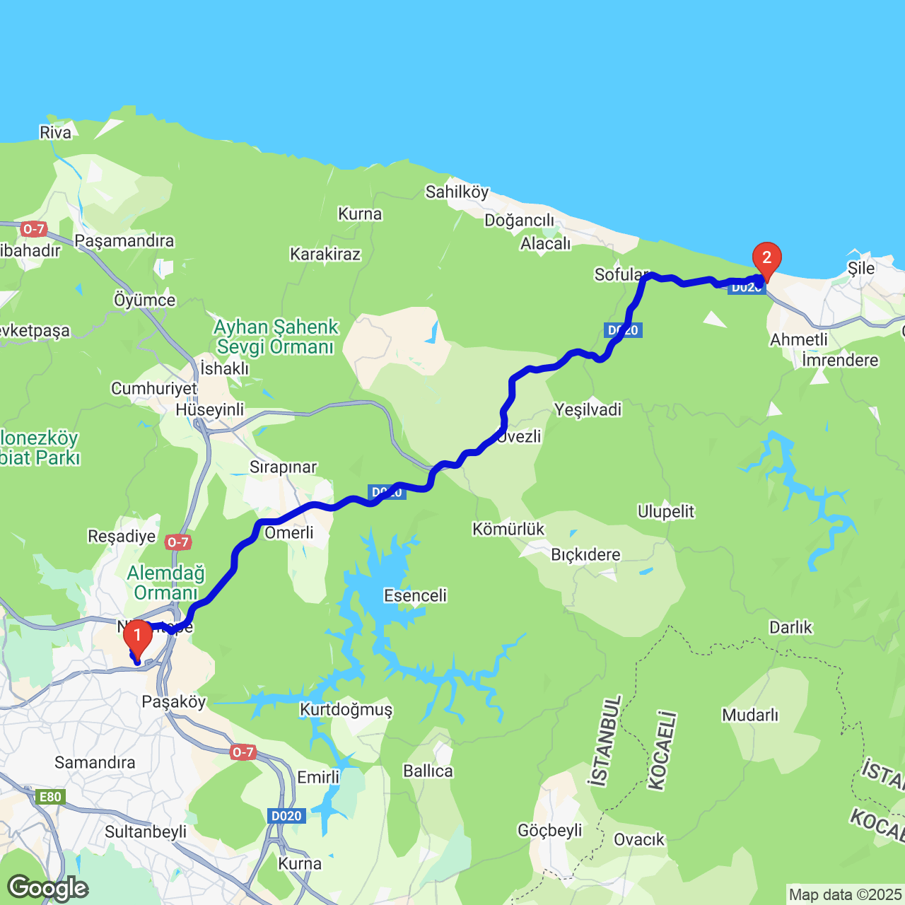İstanbul Şile Yolu rotası