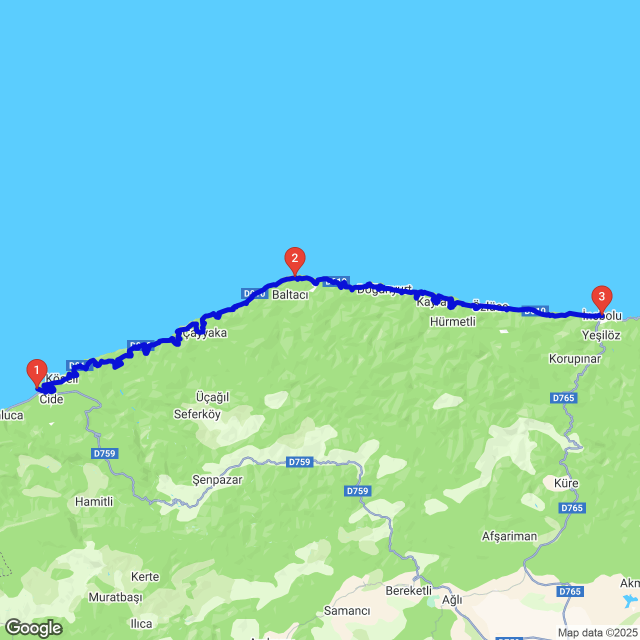 Kastamonu: Cide — İnebolu Yolu rotası