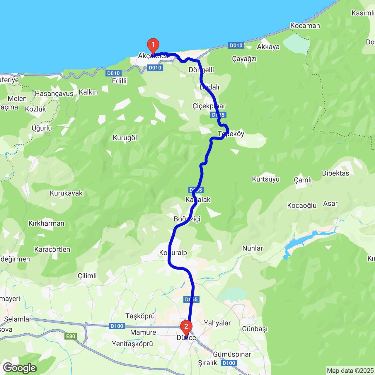 Akçakoca — Düzce rotası