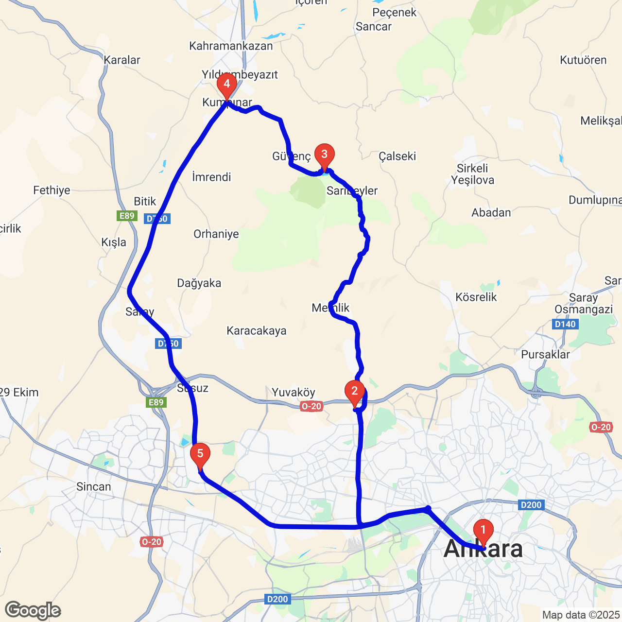 Güvenç Göleti — Kazan rotası