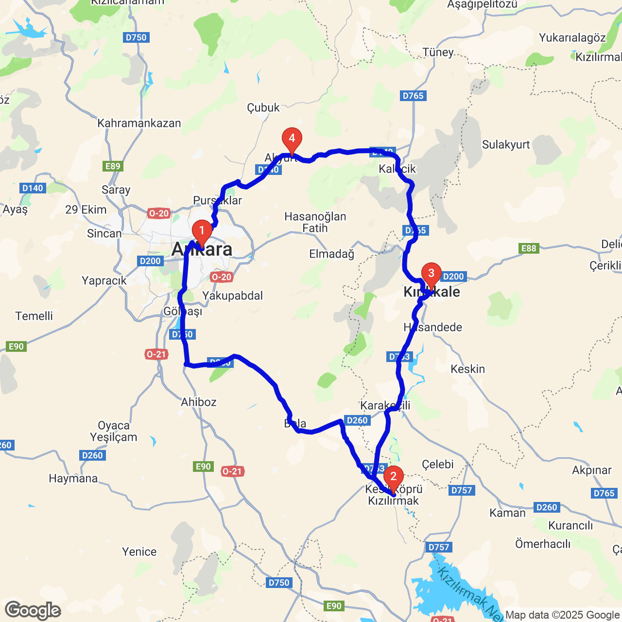 Kesikköprü — Kırıkkale — Akyurt rotası