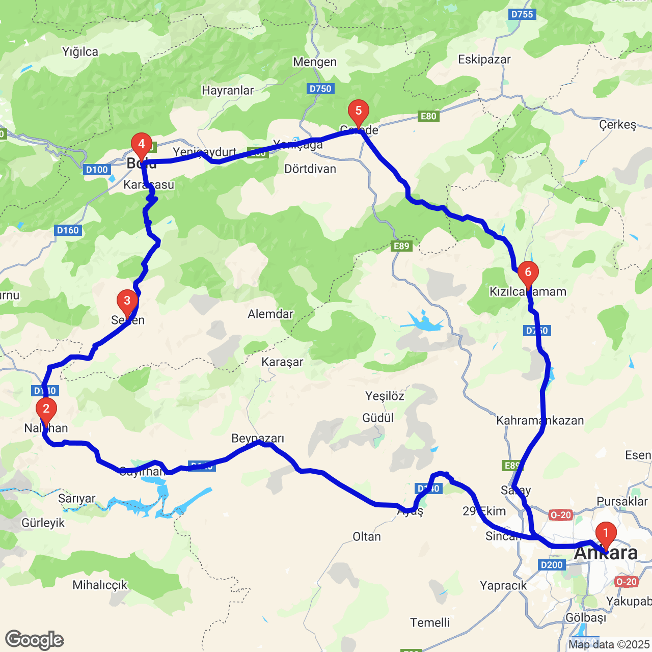 Beypazarı — Nallıhan — Seben — Bolu — Gerede — Kızılcahamam rotası